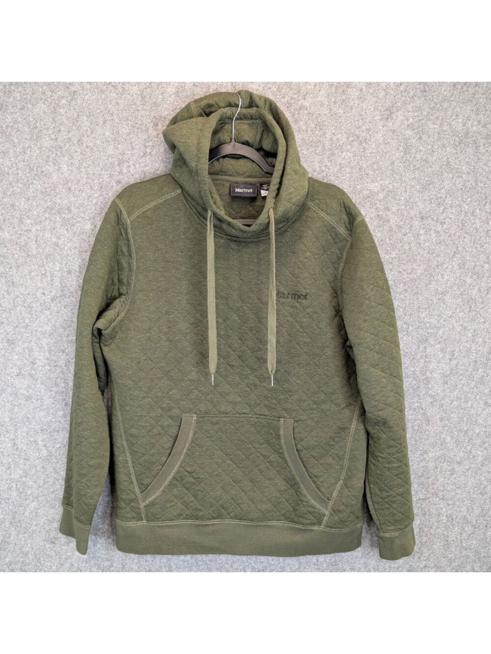 Marmot Mens Large Green Quilted Pullover Hoodie Hooded Sweatshirt